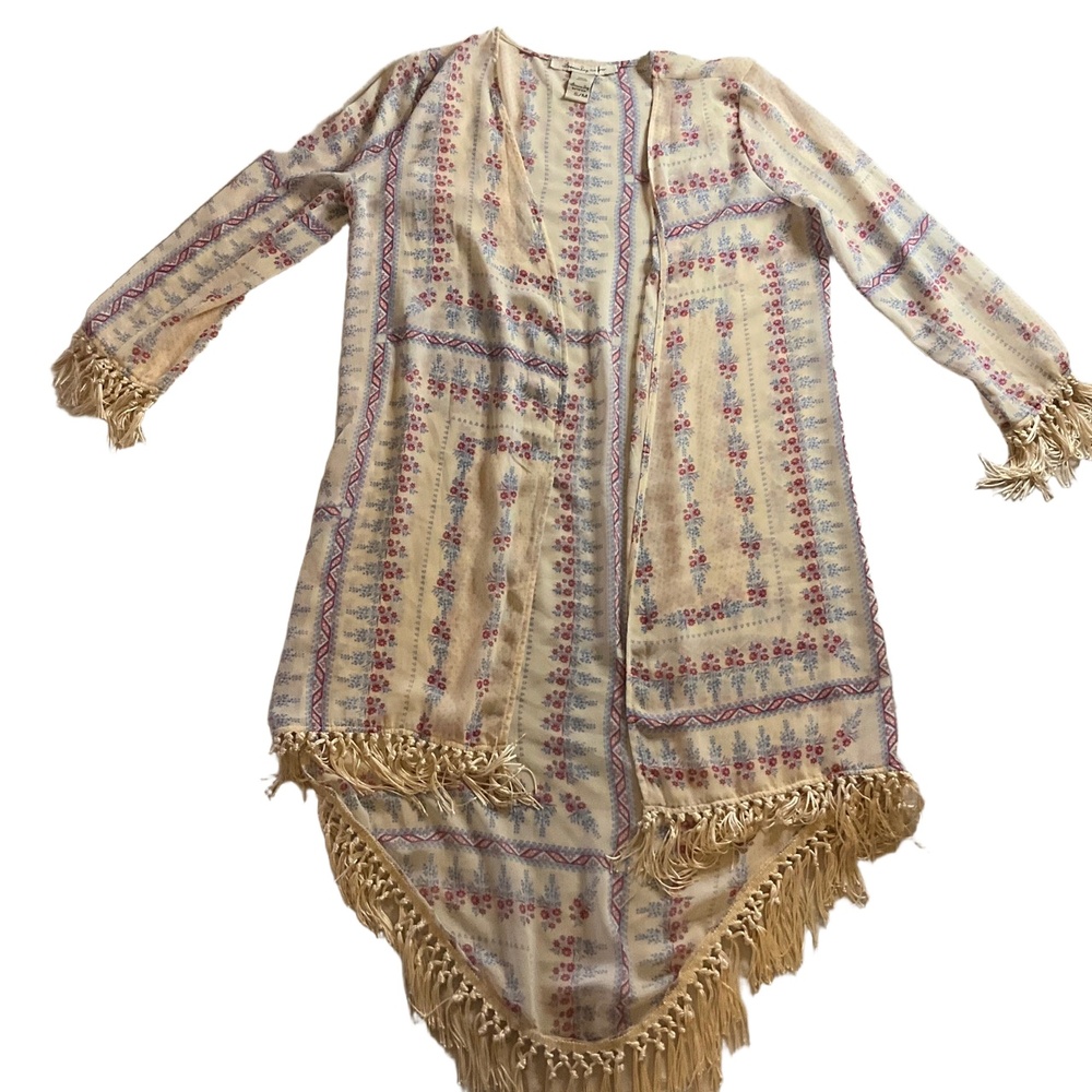American Rag Floral Pattern Fringed Hem Bohemian Kimono Small/Medium